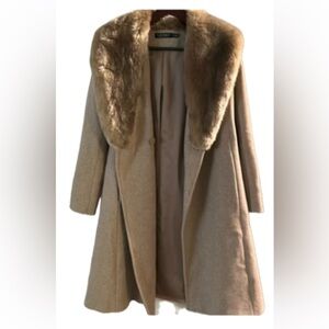 Ralph Lauren Tan Trench Coat with Faux Fur Collar